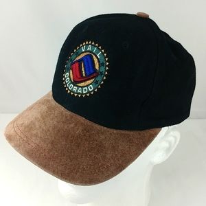 Vintage 90s Vail Colorado Suede Brim Embroidered Hat